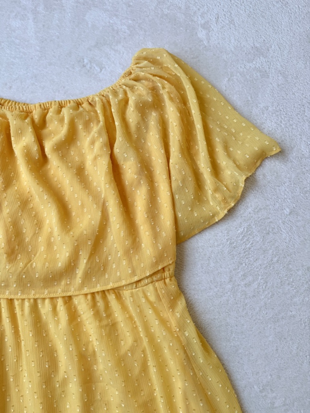 Justfab Yellow Swiss Dot Off Shoulder Mini Dress Boho Flutter Sleeve Women’s XXL - Picture 5 of 12